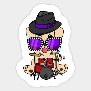 Cute golden retriever jamming on the drums Sticker